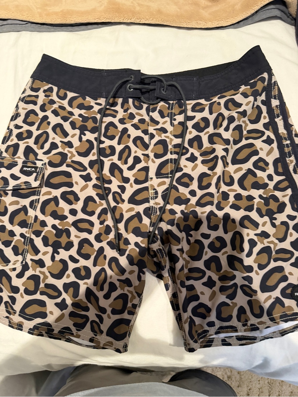 RVCA Men’s Leopard Swim Trunks in Tan and Black